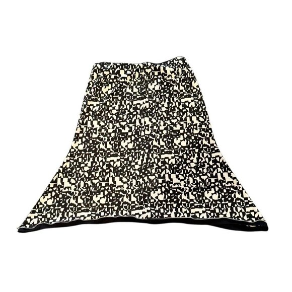 Max Studio Abstract Print Skirt A-Line Midi Black Beige Neutral pull‎ on small - Picture 1 of 6